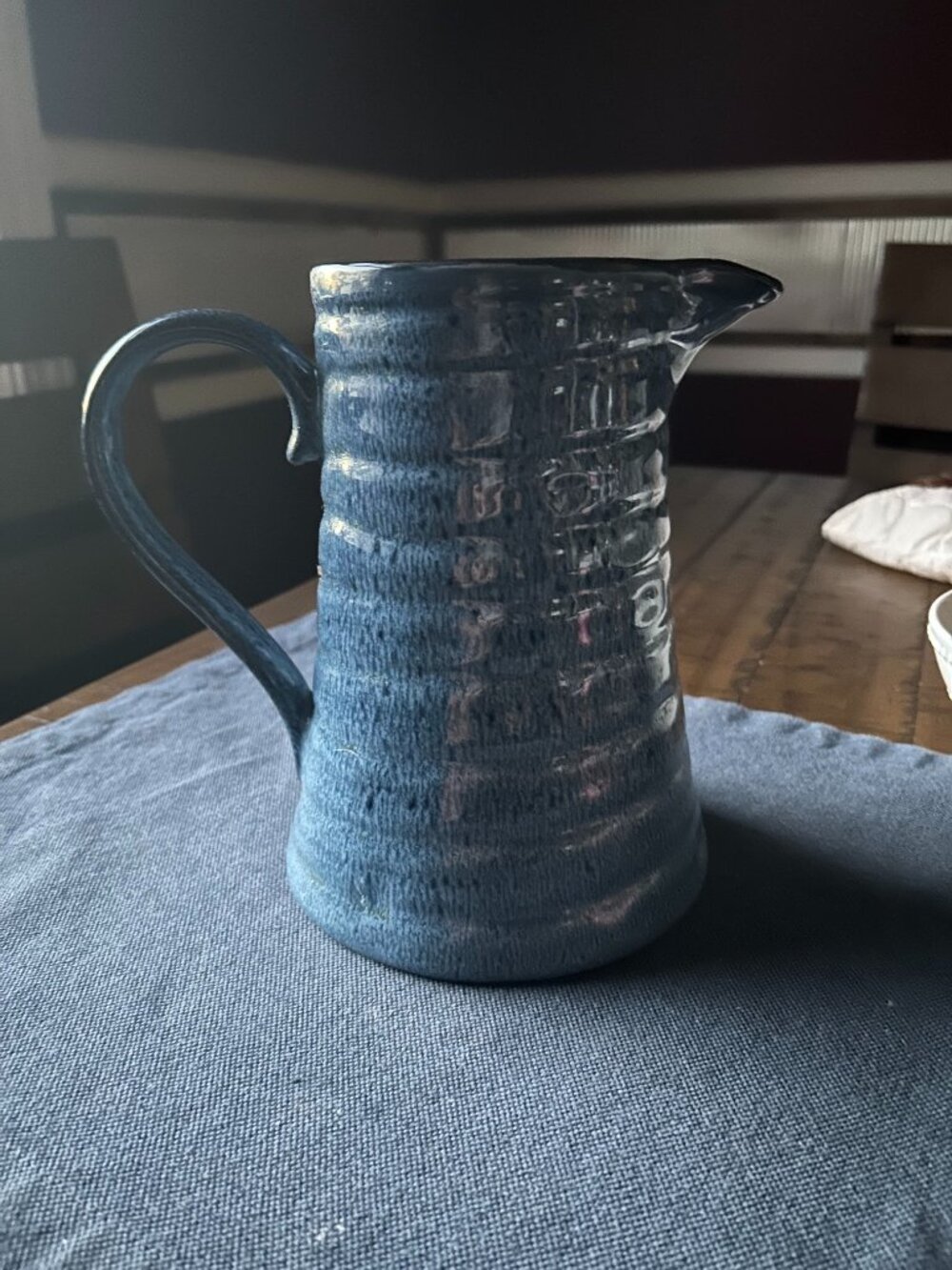 Blue Ceramic Pitcher for Serving or Decor Civilizations Reactive Glazed Stonewa
